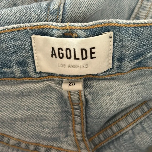 Agolde Riley High Rise Straight Crop Light Wash Ripped Jeans Size 25 - Picture 7 of 9
